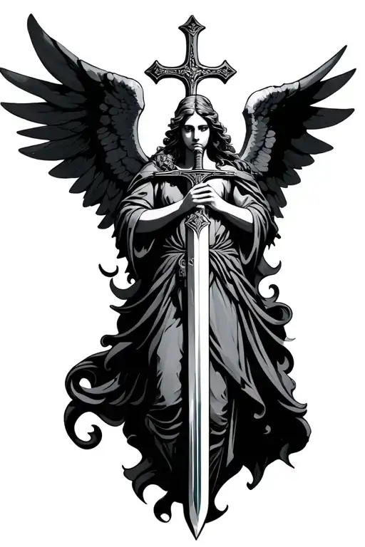 Arch Angel With Sword And Cross Surrounded