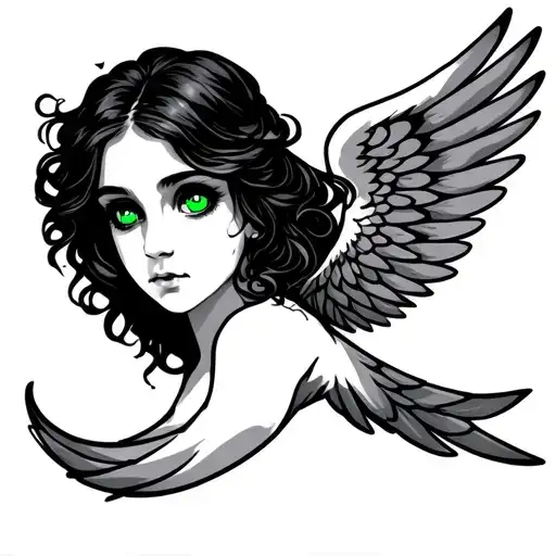 Green Eyes Above Angel Wing For Arm