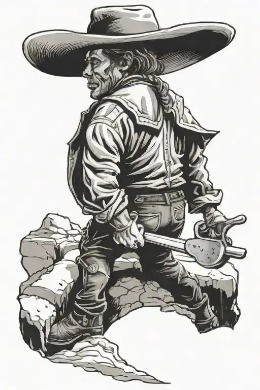 Cowboy Figure Holding A Shovel In Front Of Grave