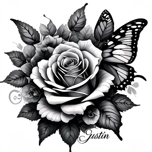 Rose And Butterfly Cloudy Shading With Leveled And Justin Name