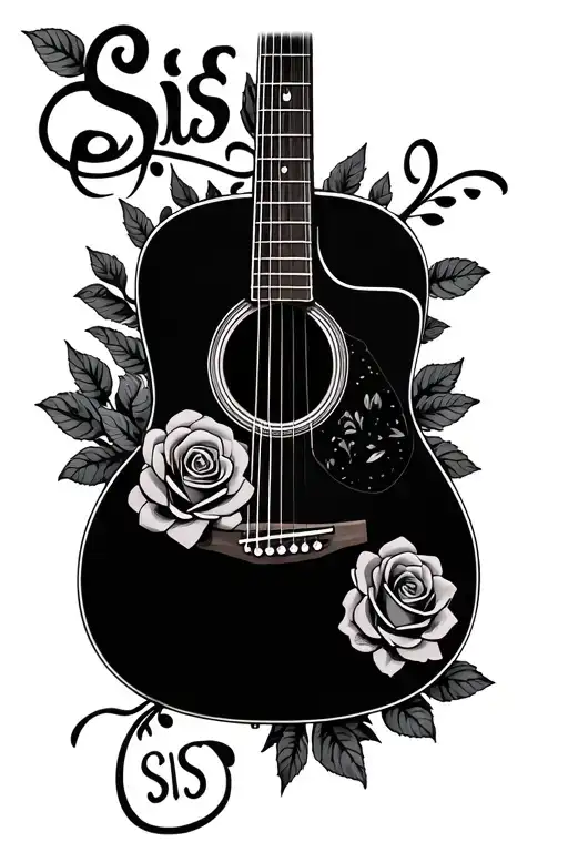 Acoustic Guitar And Roses With The Words Sis