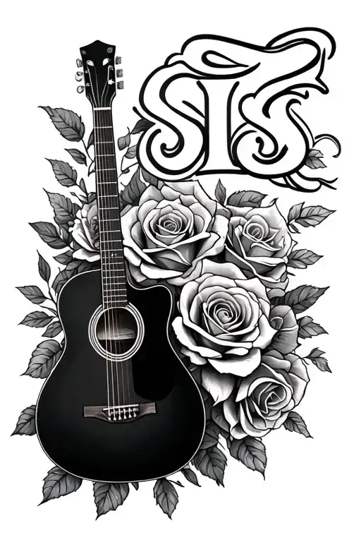 Acoustic Guitar And Roses With The Words Sis