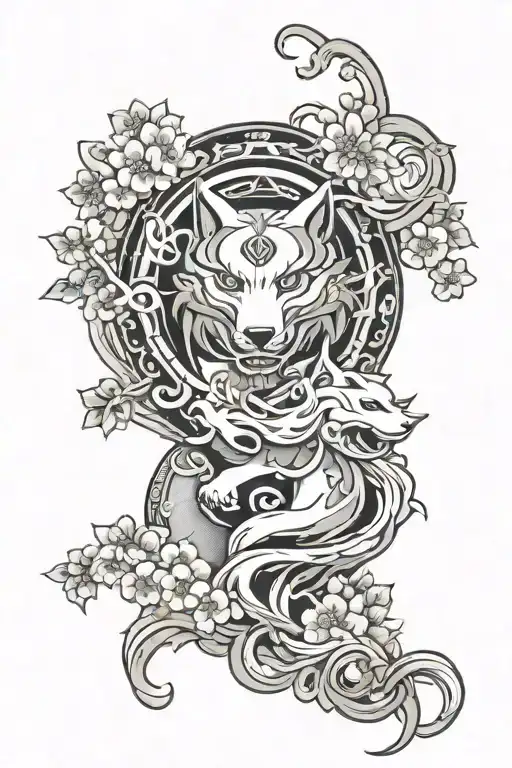 Okami And Some Of The Demi Gods On The Thigh Feminine Wrap Around With Cherry Blossoms