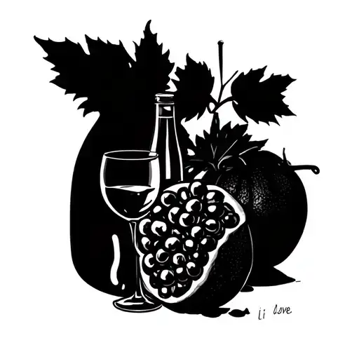 Write I Love Table Grape Fruit Wine Bottle And Glass