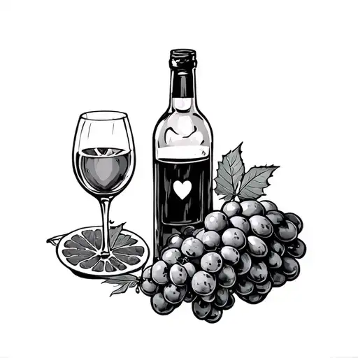 Write I Love Table Grape Fruit Wine Bottle And Glass