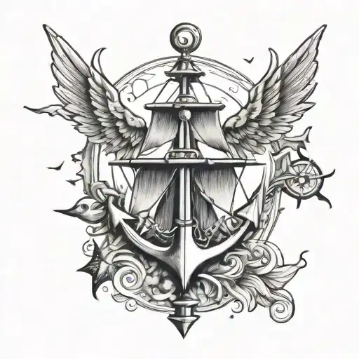 North Star Ship Anchor Three Birds Flying