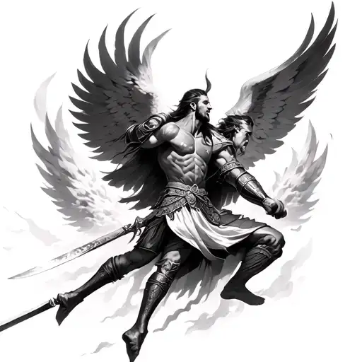 A Warrior Battling Between Heaven And Heall