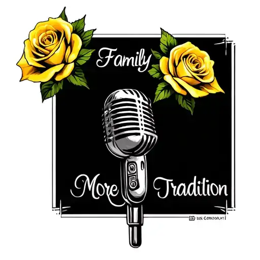 Yellow Roses And Old School Microphone And The Words Family Tradition More Weathered
