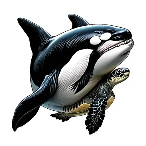 Killer Whale And Turtle In Sea
