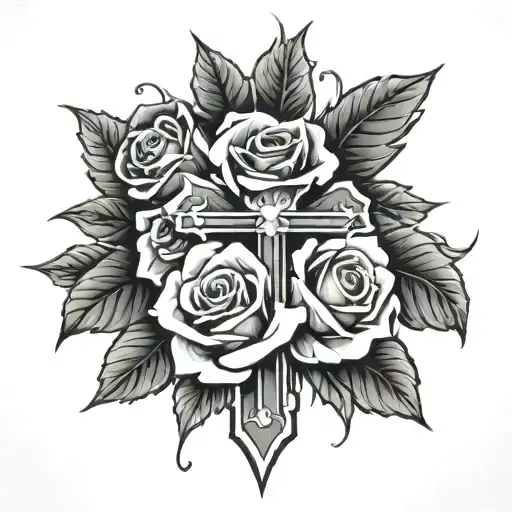 Cross And Roses Wrapped