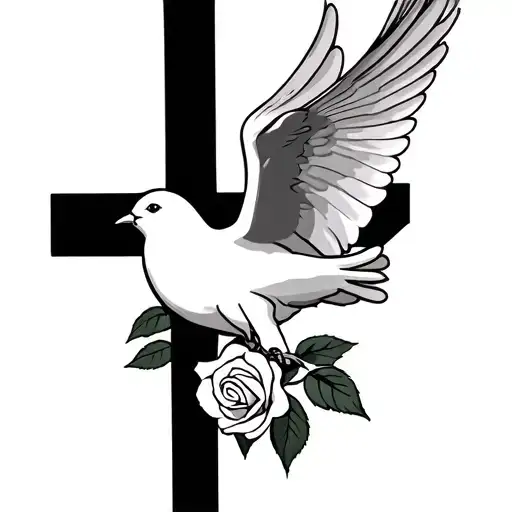 Dove Carrying A Rose With A Cross Back Ground