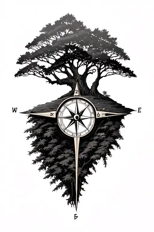 Half Compass With Trees On Top