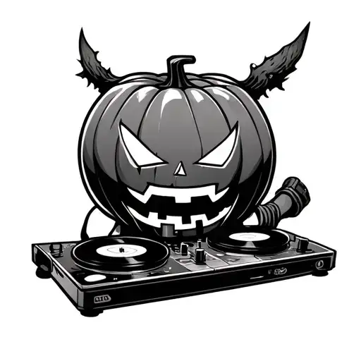 Chibi Dj With A Pumpkin Head Mask And A Turntable