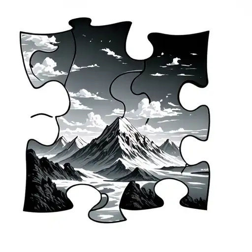 Three Puzzle Pieces Not Joined With Sky Mountain Inside The Puzzle