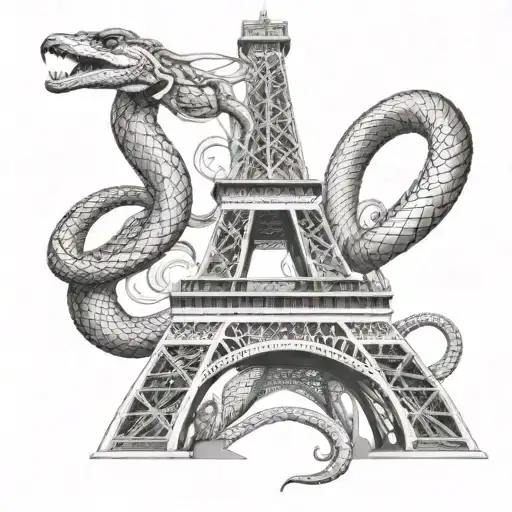 Eiffel Tower Wtih A Real Snake Intertwined