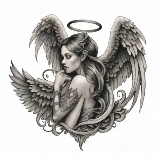 Girl With Angel And Devil Wings