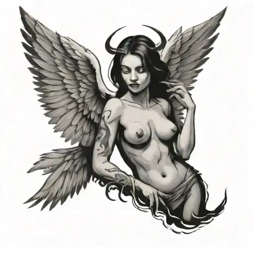 Minimalist Girl With Angel And Devil Wings