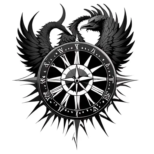 Capricorn Phoenix Clock Compass Combined With Geometric