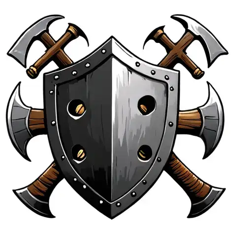 Shield With 4 Bullet Holes And 2 Axes Crossing Over Eachother