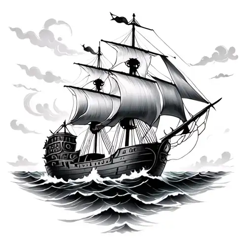 Pirate Ship Sailing Through Stormy