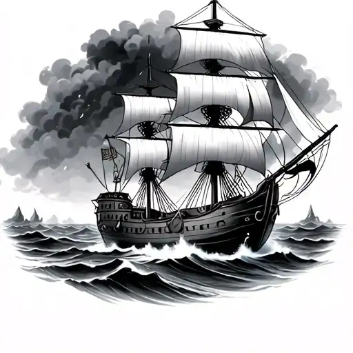 Pirate Ship Sailing Through Stormy