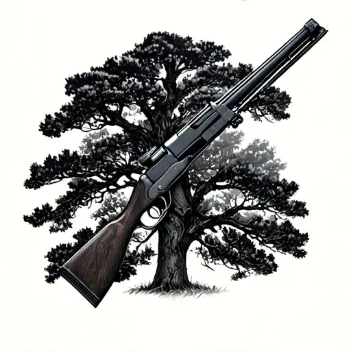 Lever Action Rifle Against A Tree