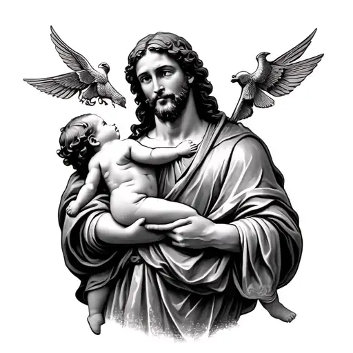 Saint Christopher Holding Baby On Shoulder