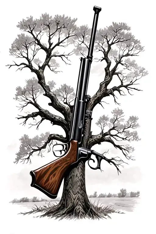 Lever Action Rifle Against A Tree