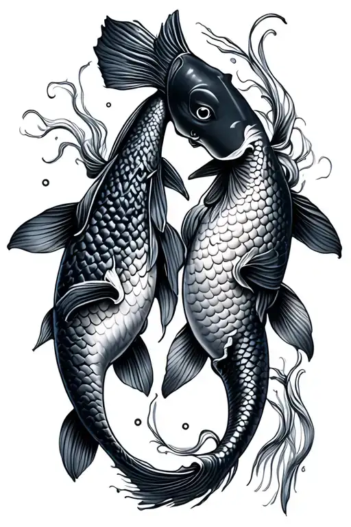 Two Koi Fish Circling Around Kissing Lovers