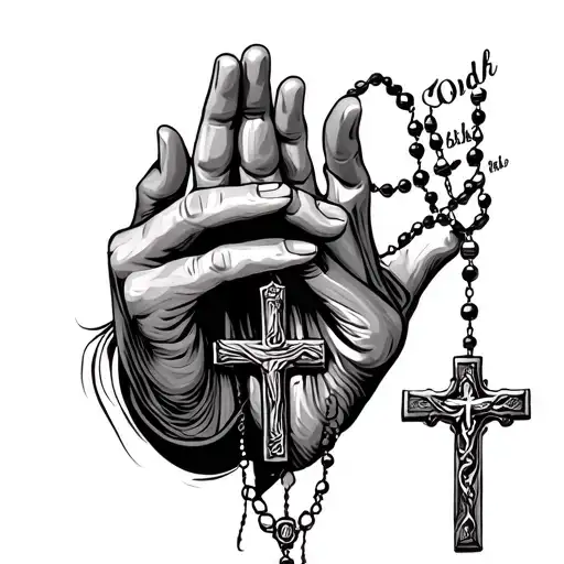 God First With Praying Hands With Rosary