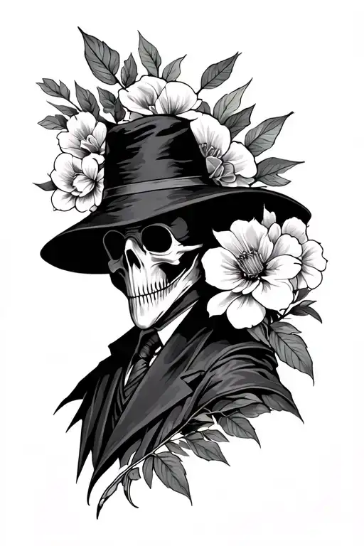 Plague Doctor And Flowers And Leaves