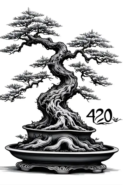 Bonsai Tree With Branches Forming The Shape Of The Number 420