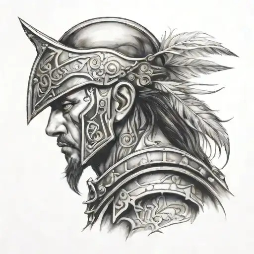A Side-profile Portrait Of A Warrior Gazing Forward With Calm Intensity