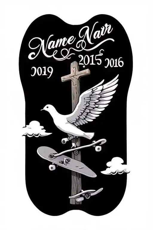 Name And Date Place Clouds A Cross A Skateboard A Dove And Angel Wings