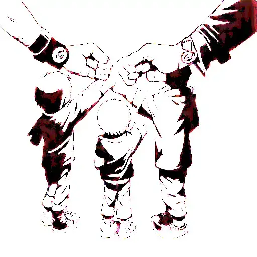 Adult And 2 Kids Fist Bumping Each Other Wearing Naruto Logo On Wrist