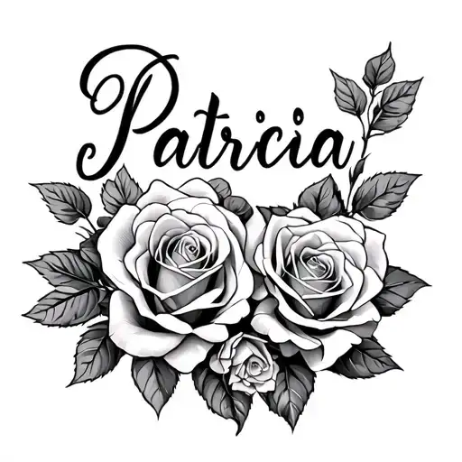The Name Patricia Inside Of Cursive Sitting In Some 3 Big Roses And 5 Medium Size Roses