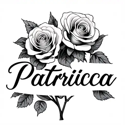 The Name Patricia Inside Of Cursive Sitting In Some 3 Big Roses And 5 Medium Size Roses