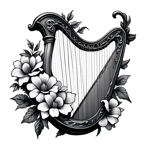 Irish Harp Flowers Intertwined