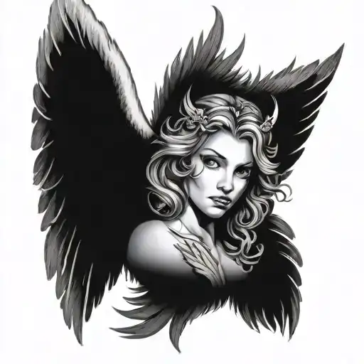 Angel Face Surrounded By Angel Wings