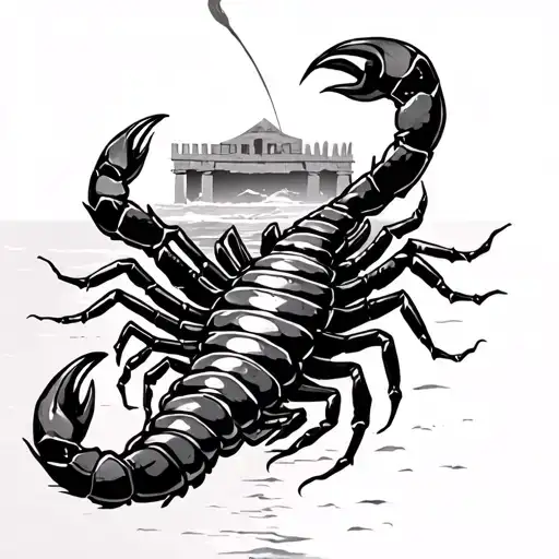 Orion Fighting A Scorpion On The Beach With A Greek Backdrop