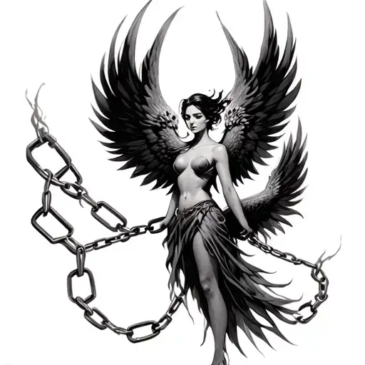Woman Becoming A Phoenix Breaking Chains