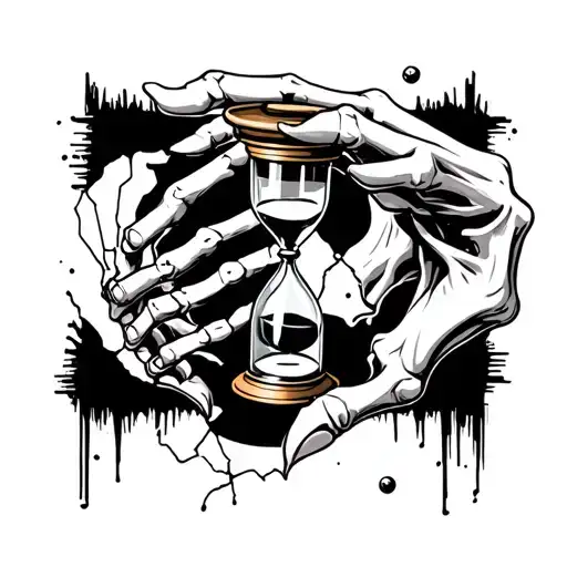 A Skeletal Hand Holding A Broken Hourglass