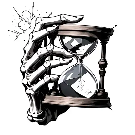 A Skeletal Hand Holding A Broken Hourglass