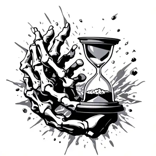 A Skeletal Hand Holding An Hourglass From Above That Is Breaking And Making The Sand Go To Waste