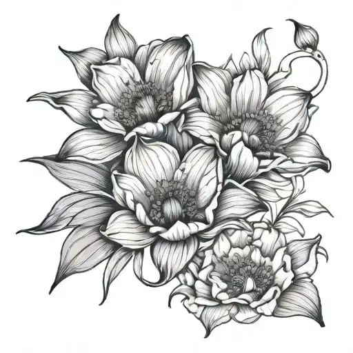 Poppy Flower Water Lily And Daffodil Flowers Intertwined