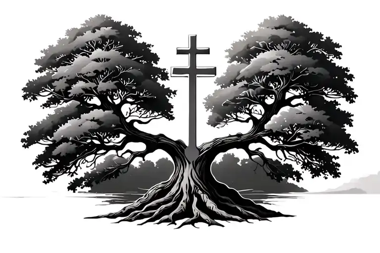 Tree Of Lebanon With Cross