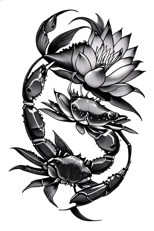 Crab & Coi Fish With Lotus Flower