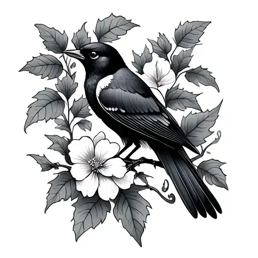 Tui Bird And Ivy Flower