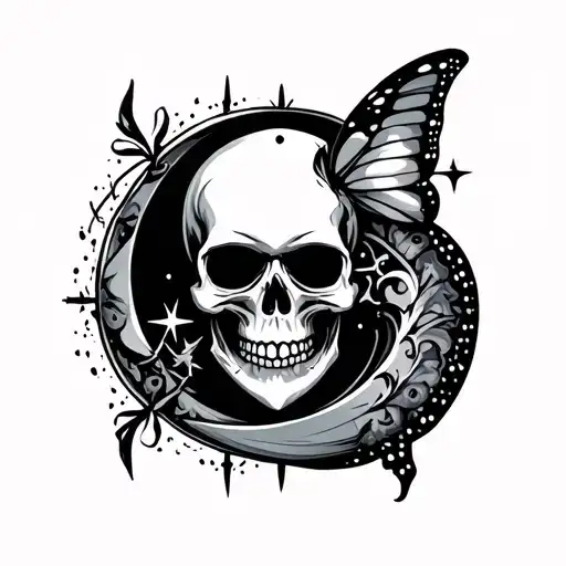 Skull Switch Blade Butterfly Star Moon Pisces Zodiac Sign