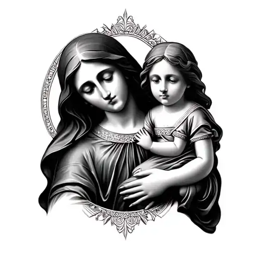 Virgen Mary Holding Child In Arms